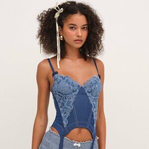 For Love & Lemons Denim Hearts Bustier Size SDDSDD / Blue